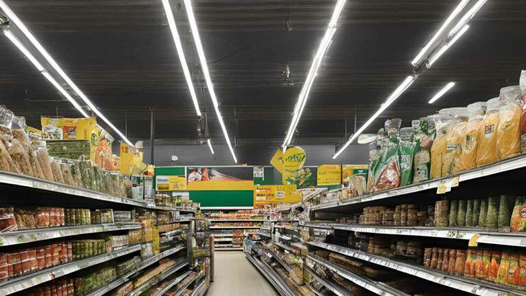 imagem de corredor de supermercado para ilustrar o dia do supermercado